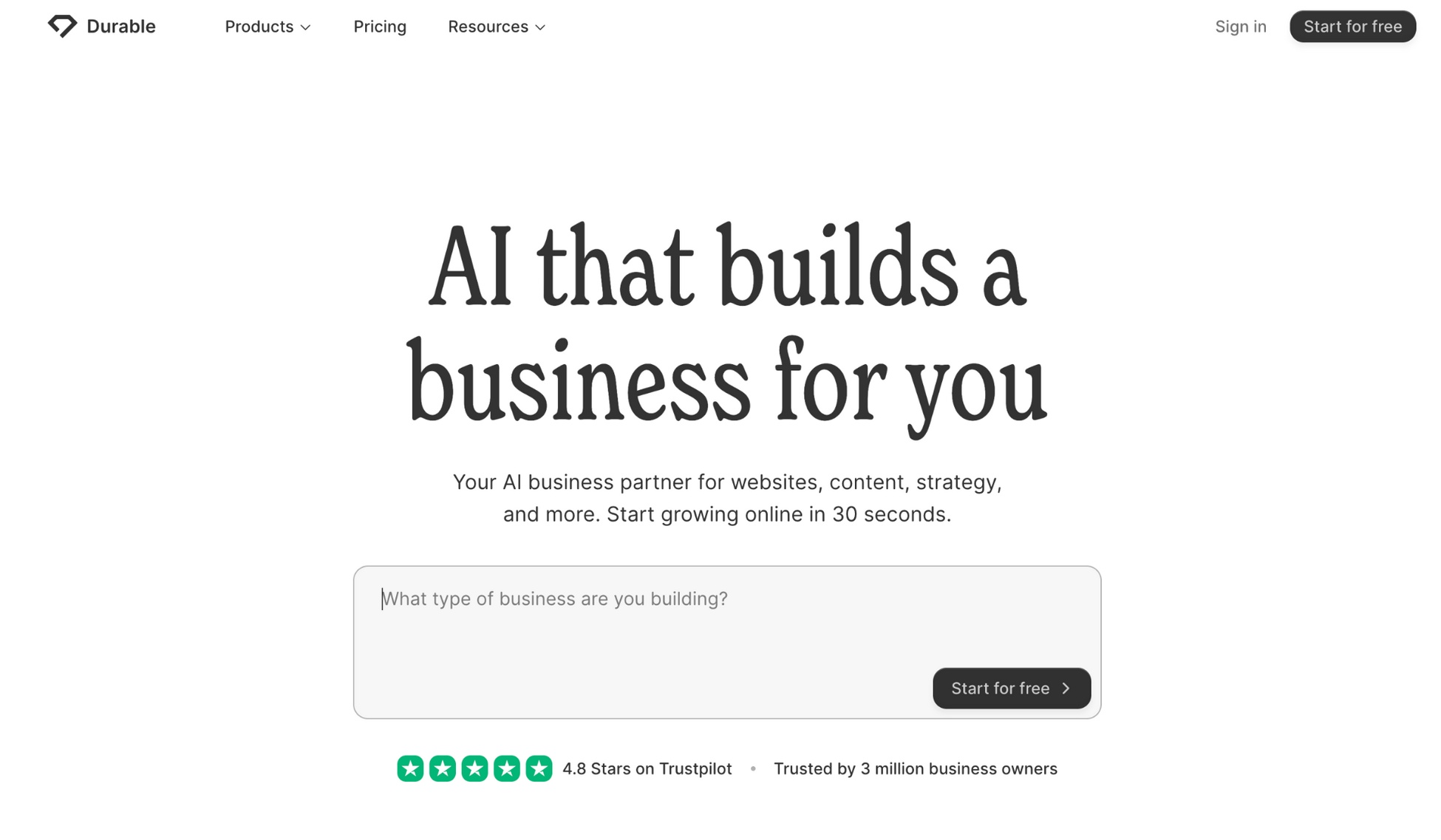durable ai website builder