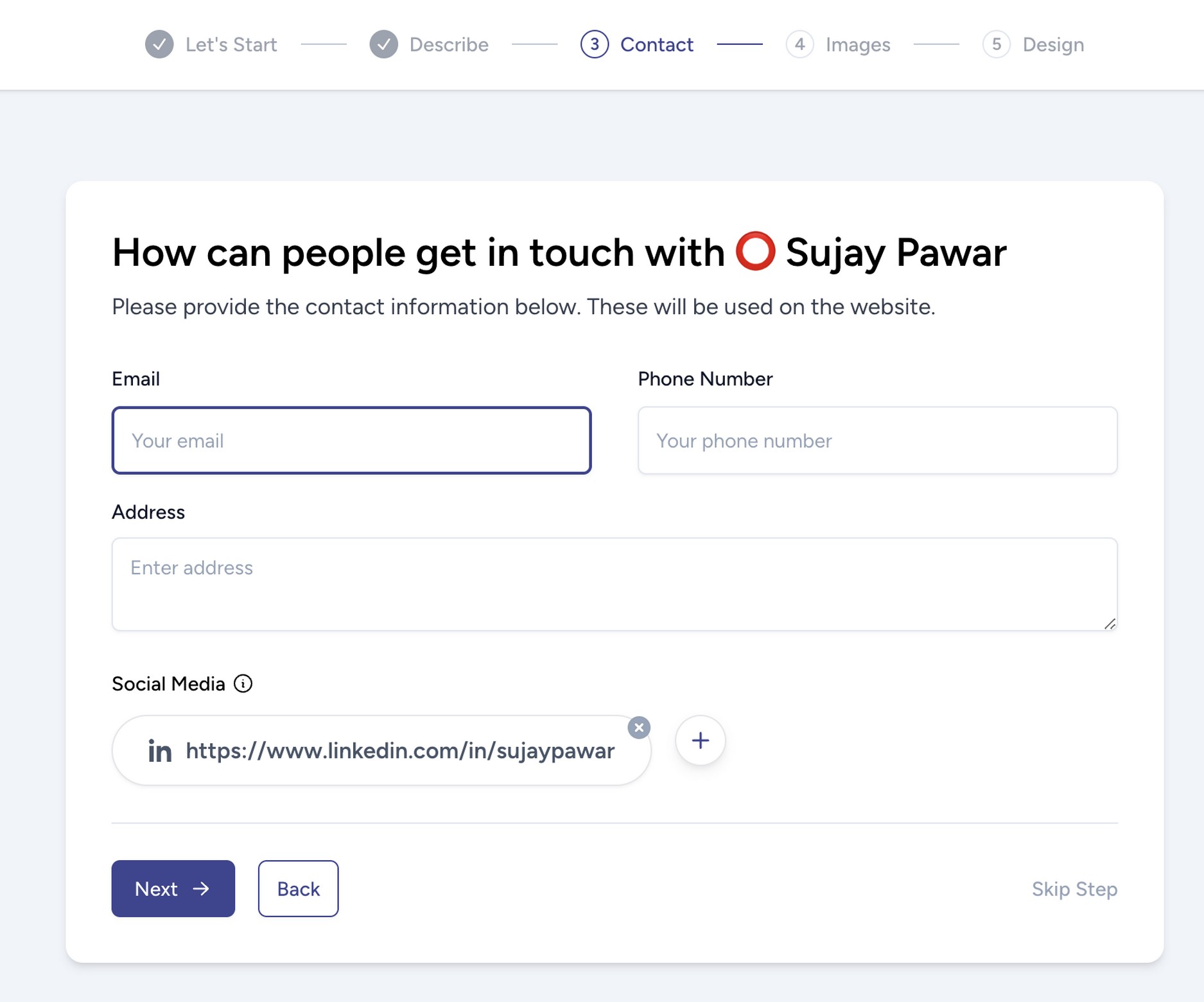 Enter contact details.