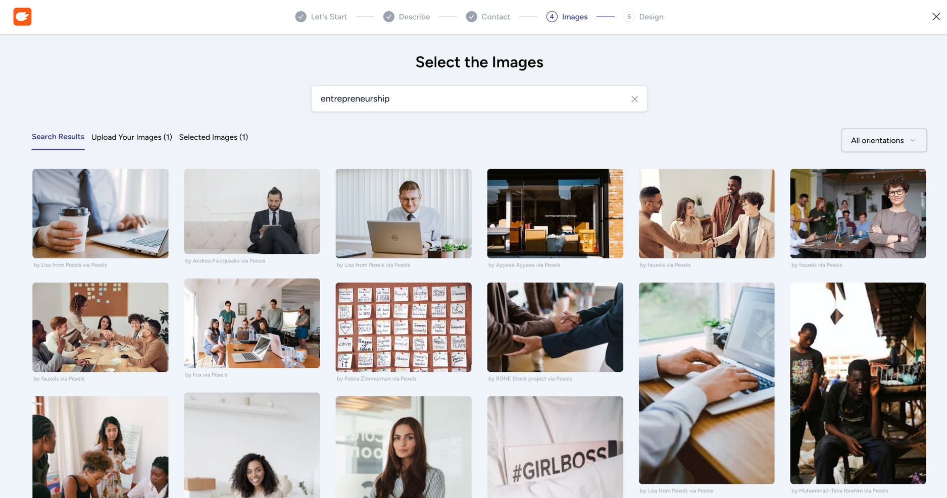 Select images that you would like to see on your website.