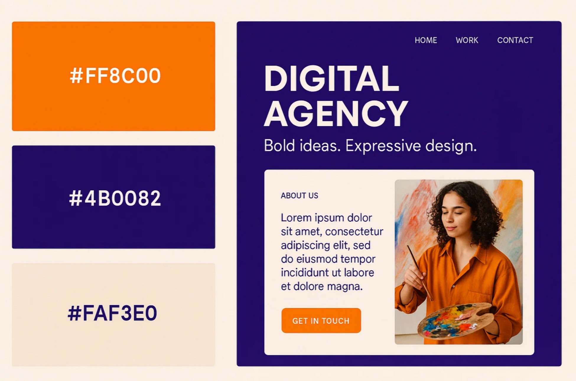 Tangerine, Indigo, and Light Beige