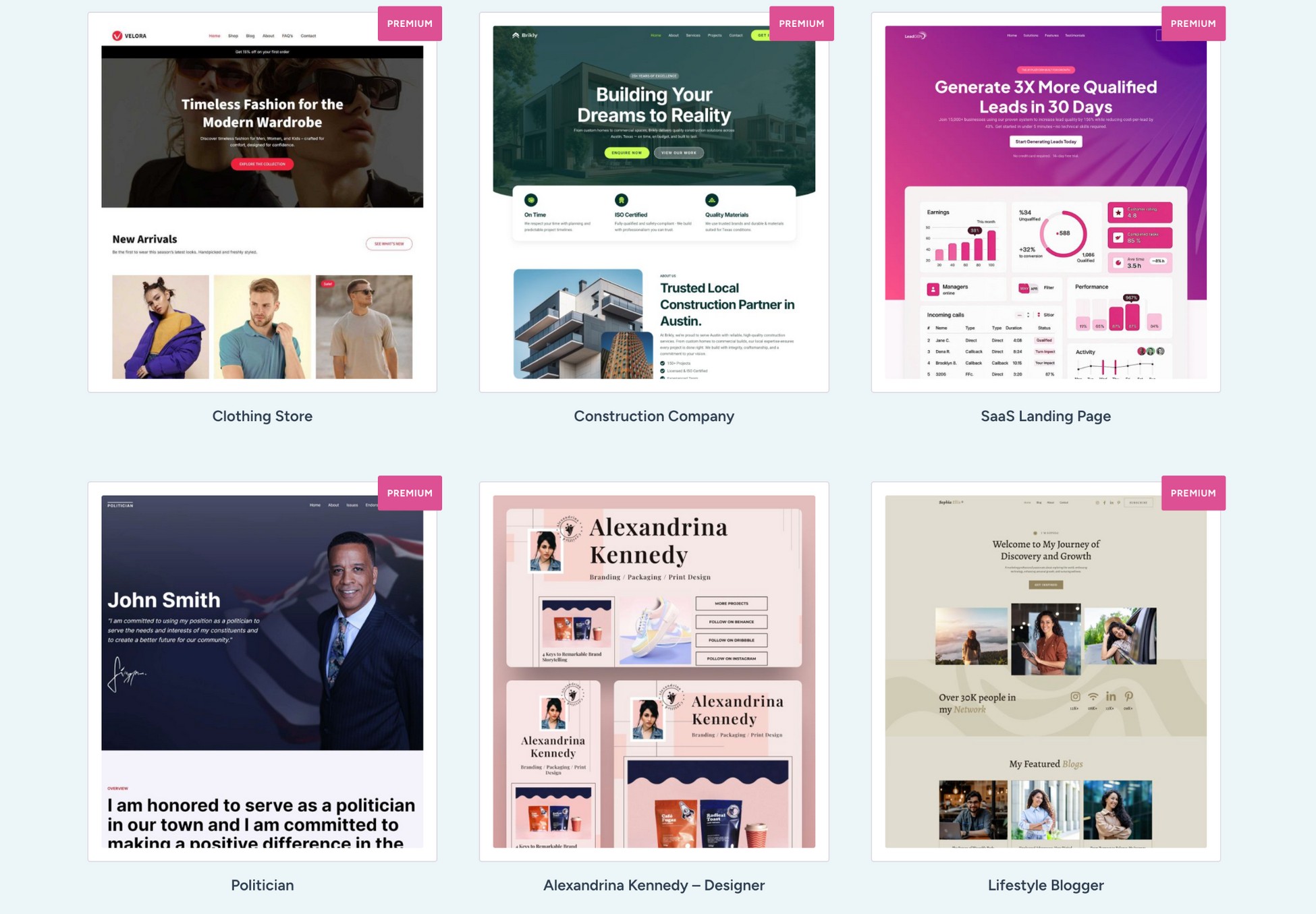 astra starter templates