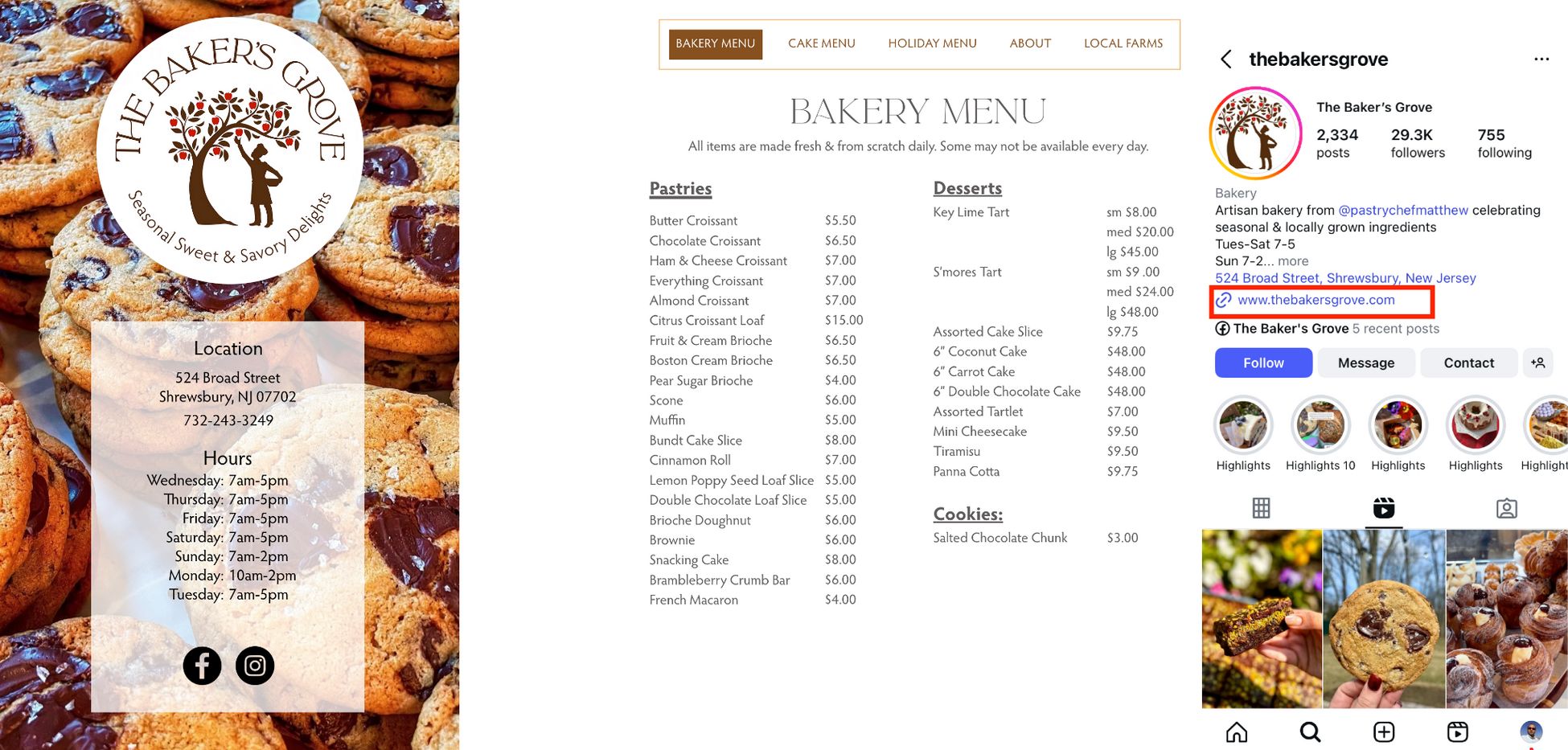 instagram page with website