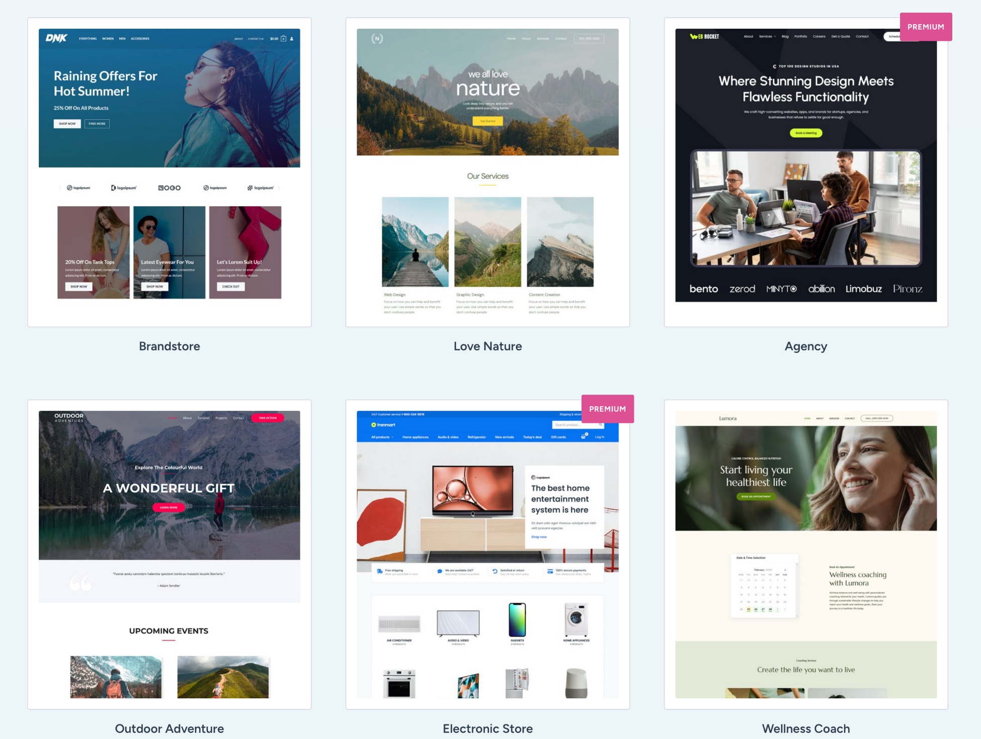astra starter templates