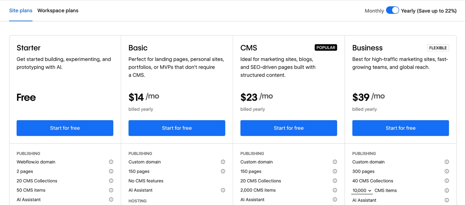 webflow pricing
