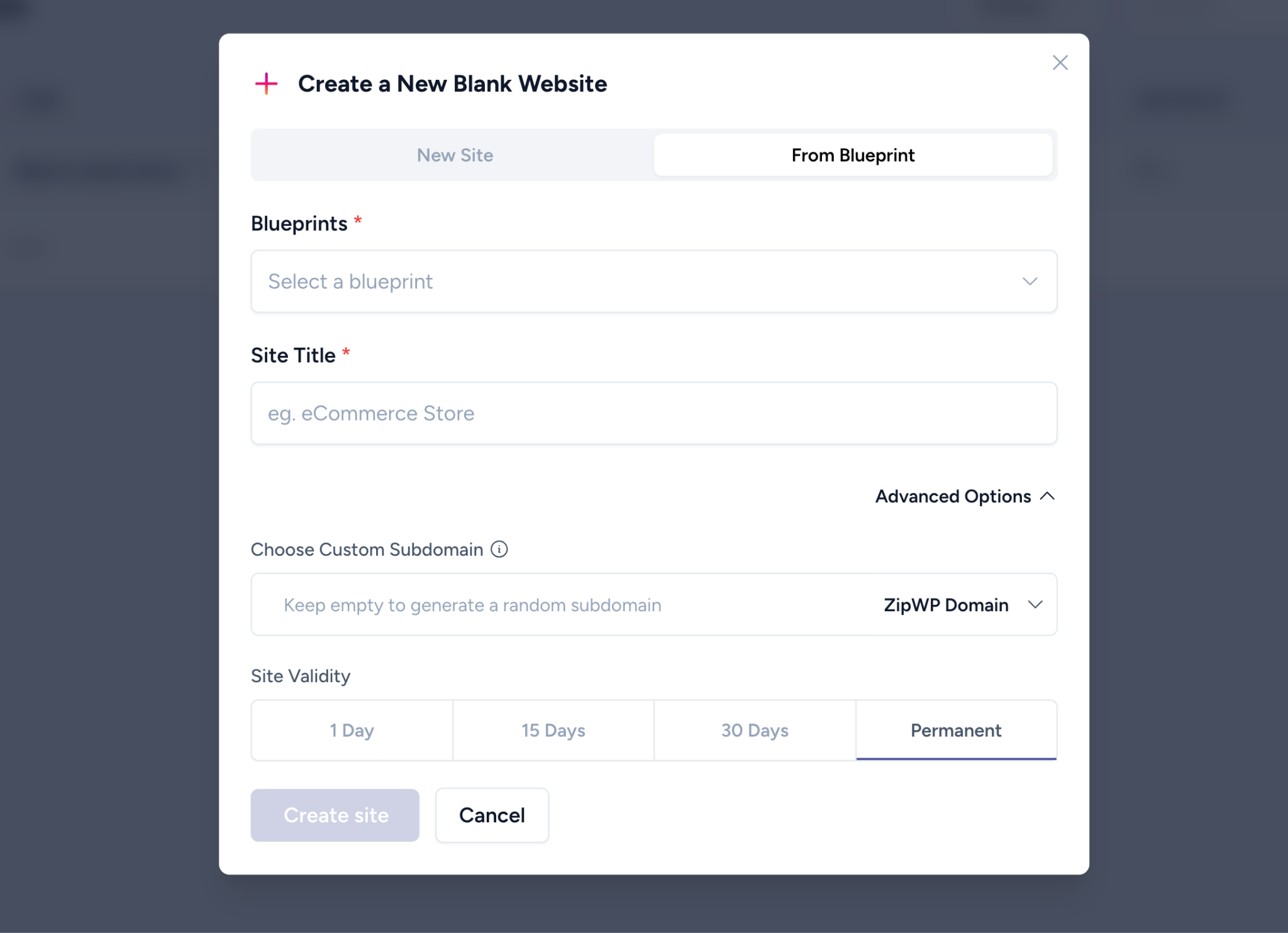 create sites from blueprints