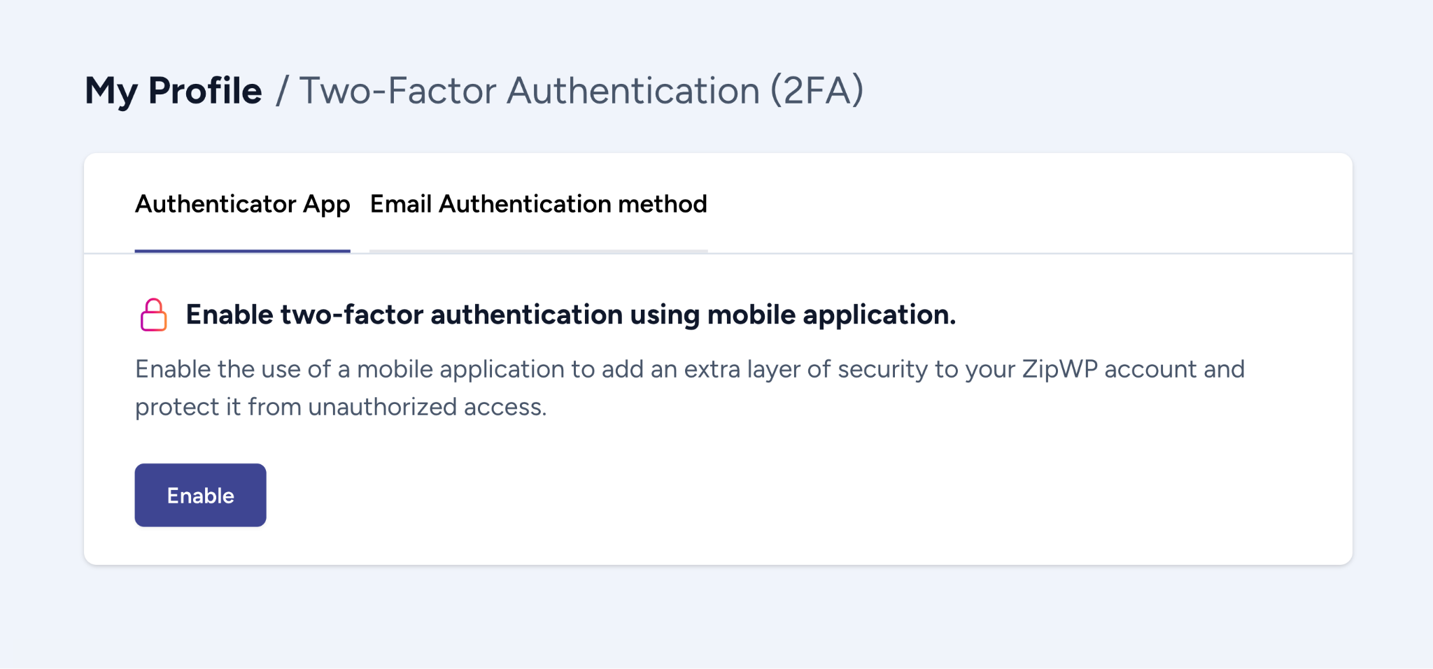 two factor security on zipwp